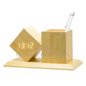 Eco Friendly Wooden Pen Holder and Clock Moq: 50pcs Above