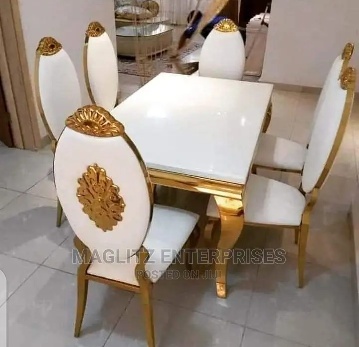 Modern 6 Seater Marble Top Dining Table Set.
