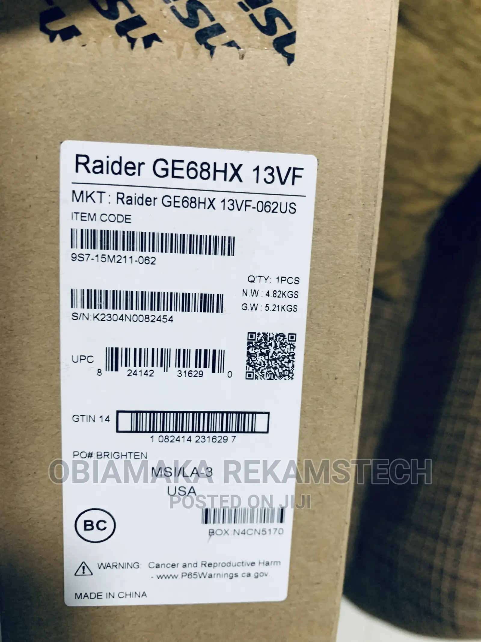 New Laptop MSI GE66 Raider 32GB Intel Core i9 SSD 1T