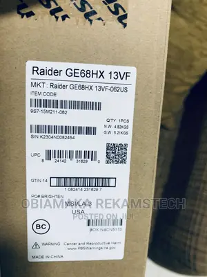 New Laptop MSI GE66 Raider 32GB Intel Core I9 SSD 1T