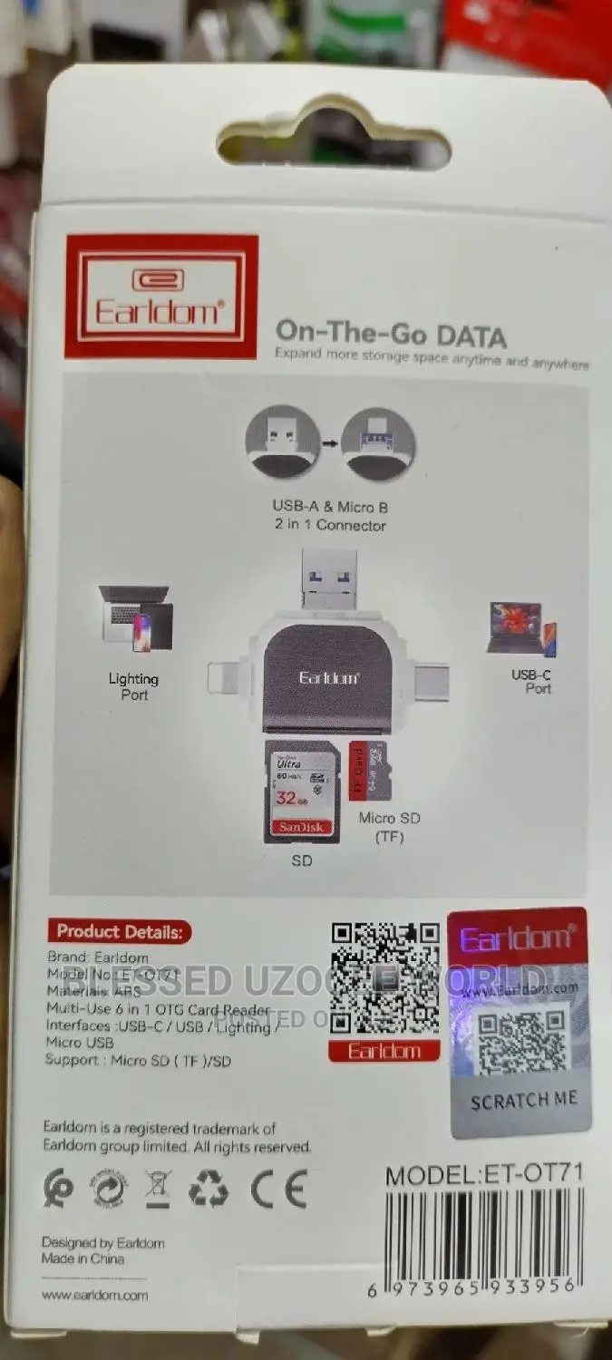 Earldom 6in 1 OTG Memory Card Reader Plug Andplay for Files