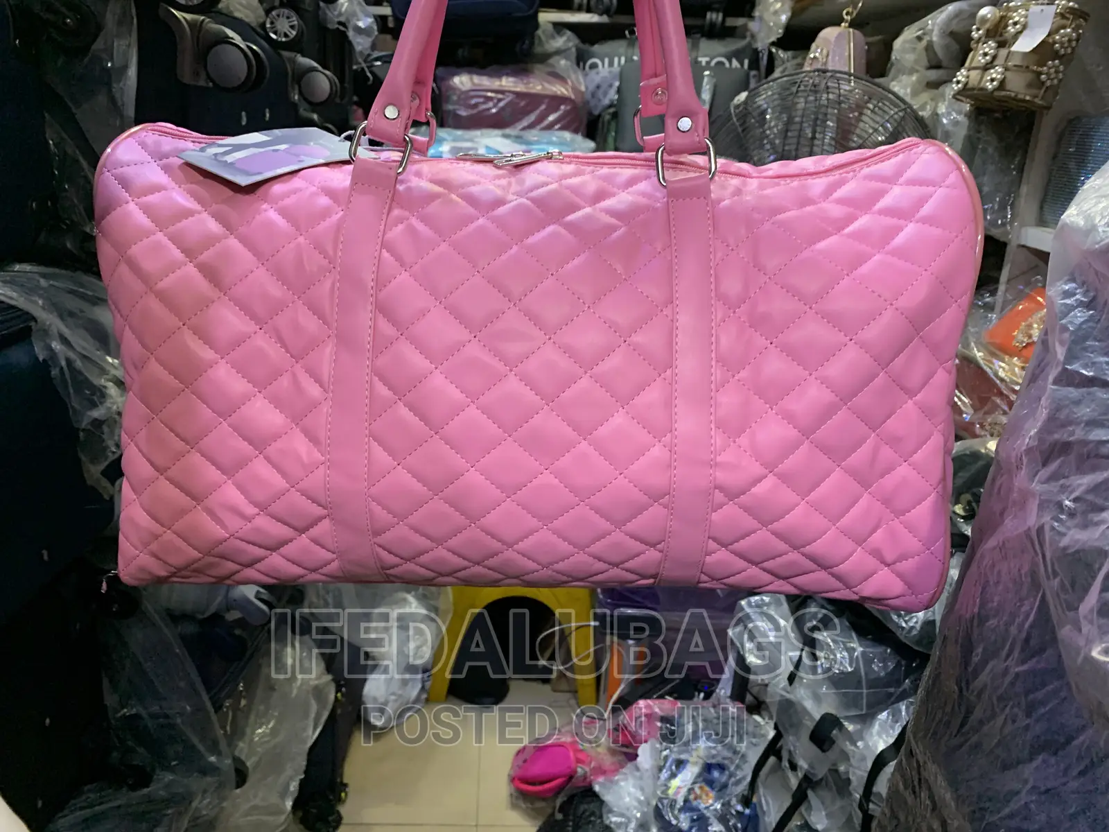 Pink Quality Leather Channel Inspired Duffel Travel Bag