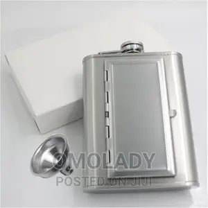 Hip Flask and Cigarette Case With Two Silver Cups Funnel