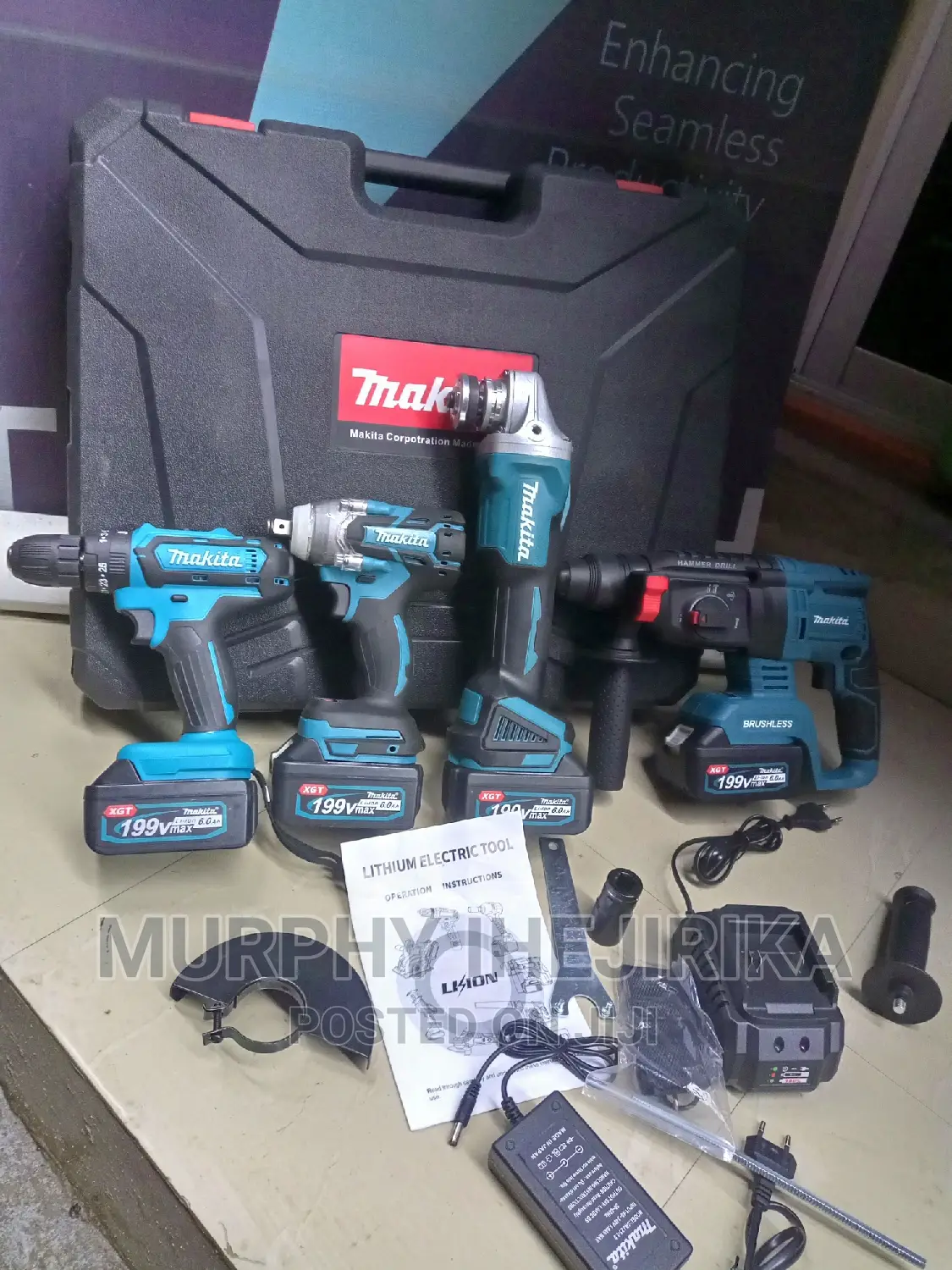 Complete Cordless Impact Drill Machine With Angle Grinder