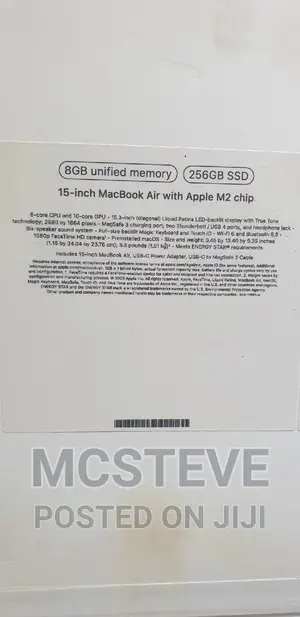 New Laptop Apple MacBook Air 2022 M2 8GB Apple M2 SSD 256GB