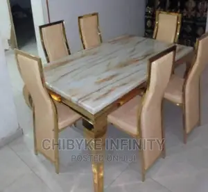 Set of Marble Dining Table With Six Chairs