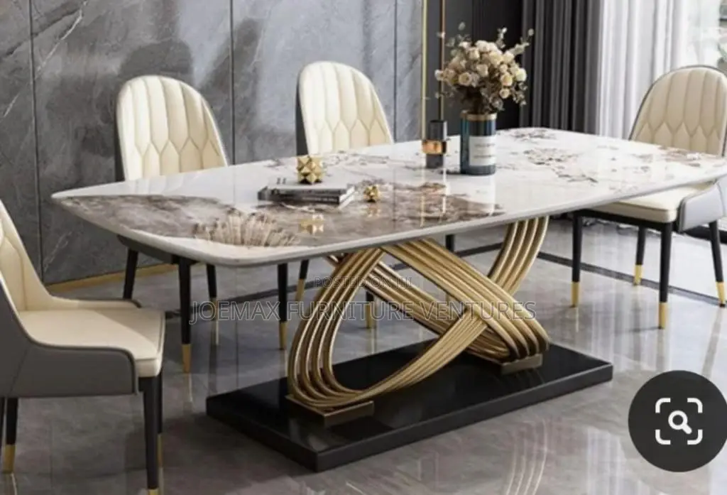 Marble Dining Table By6 With Leather Chairs.