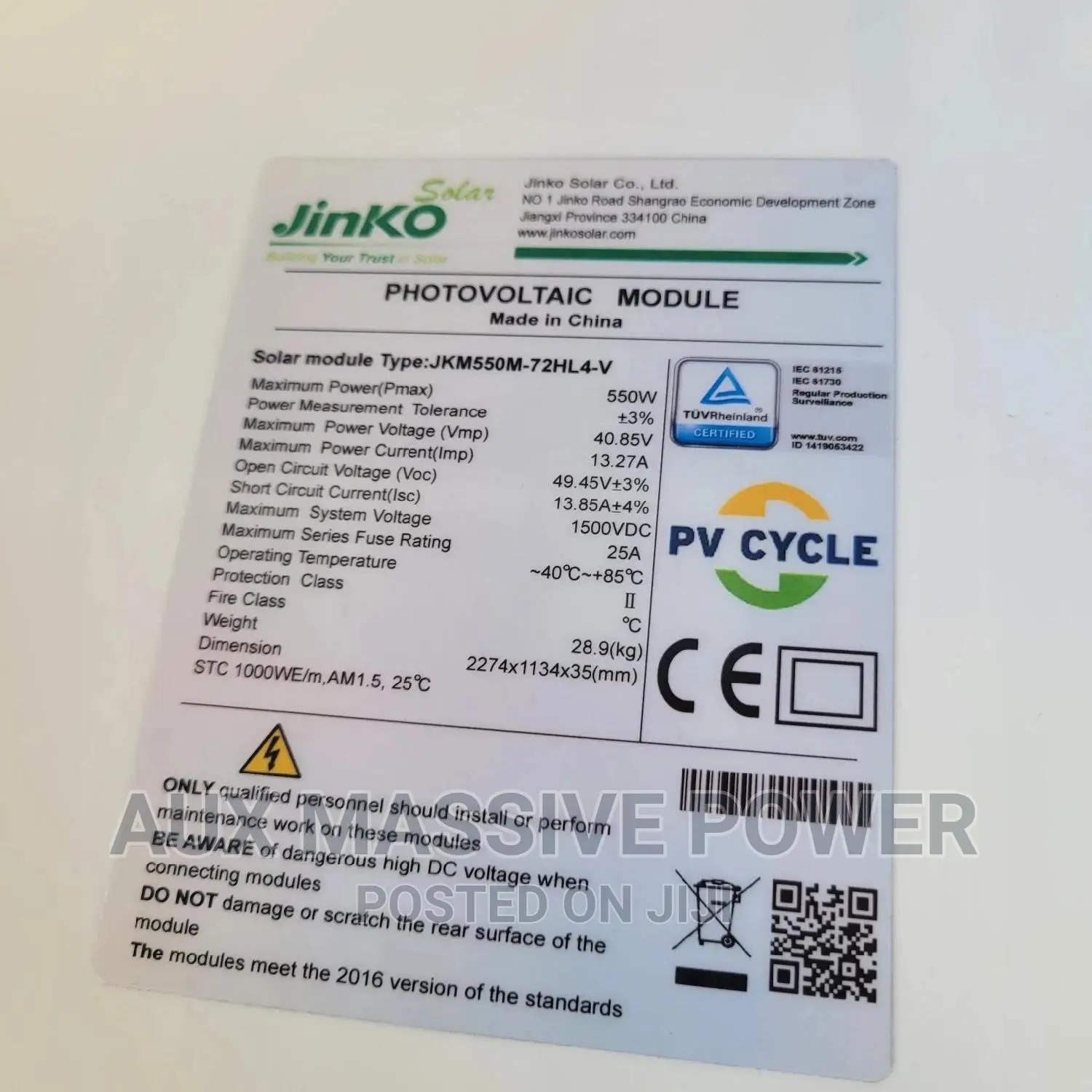 Jinko Solar Panel 550w