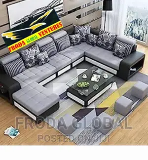 9 Seaters U-Shape Sofa Chairs With Table and Side Stools. Fabric Couch