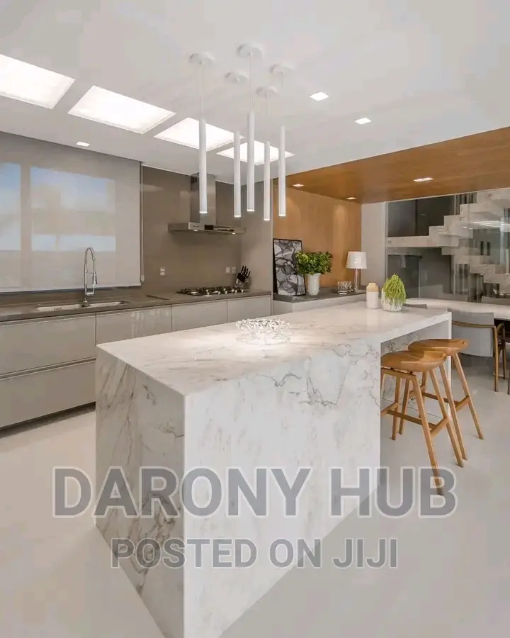 Smart Fitted Open Concept Kitchen With Marbel Design Island