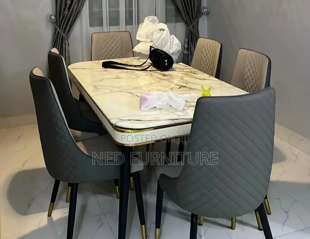 Quality 6 Seater Marble Top Dining Table Set