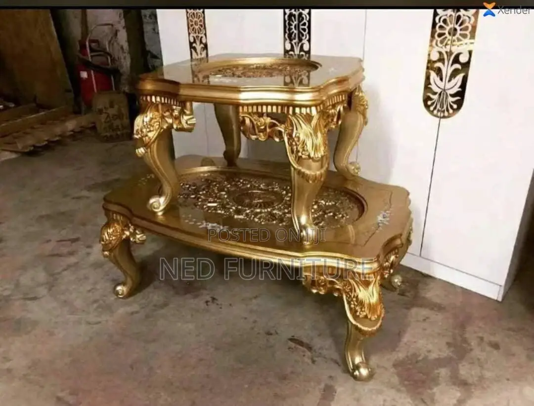 Gold Centre Table With 2 Side Stools