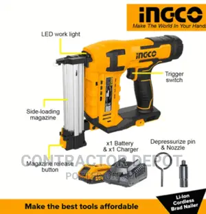 Ingco – Cordless Bradnailer With Charger and Battery (2.0ah)