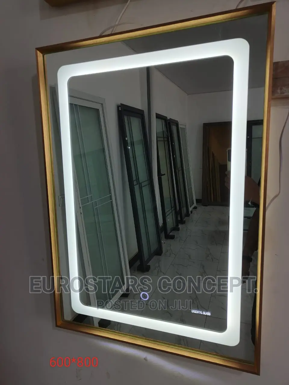 Square Gold Frame Mirror With Lights
