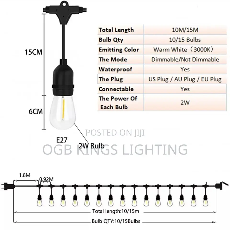 20m/20bulb LED String Light S14 Led Retro Filament Bulb