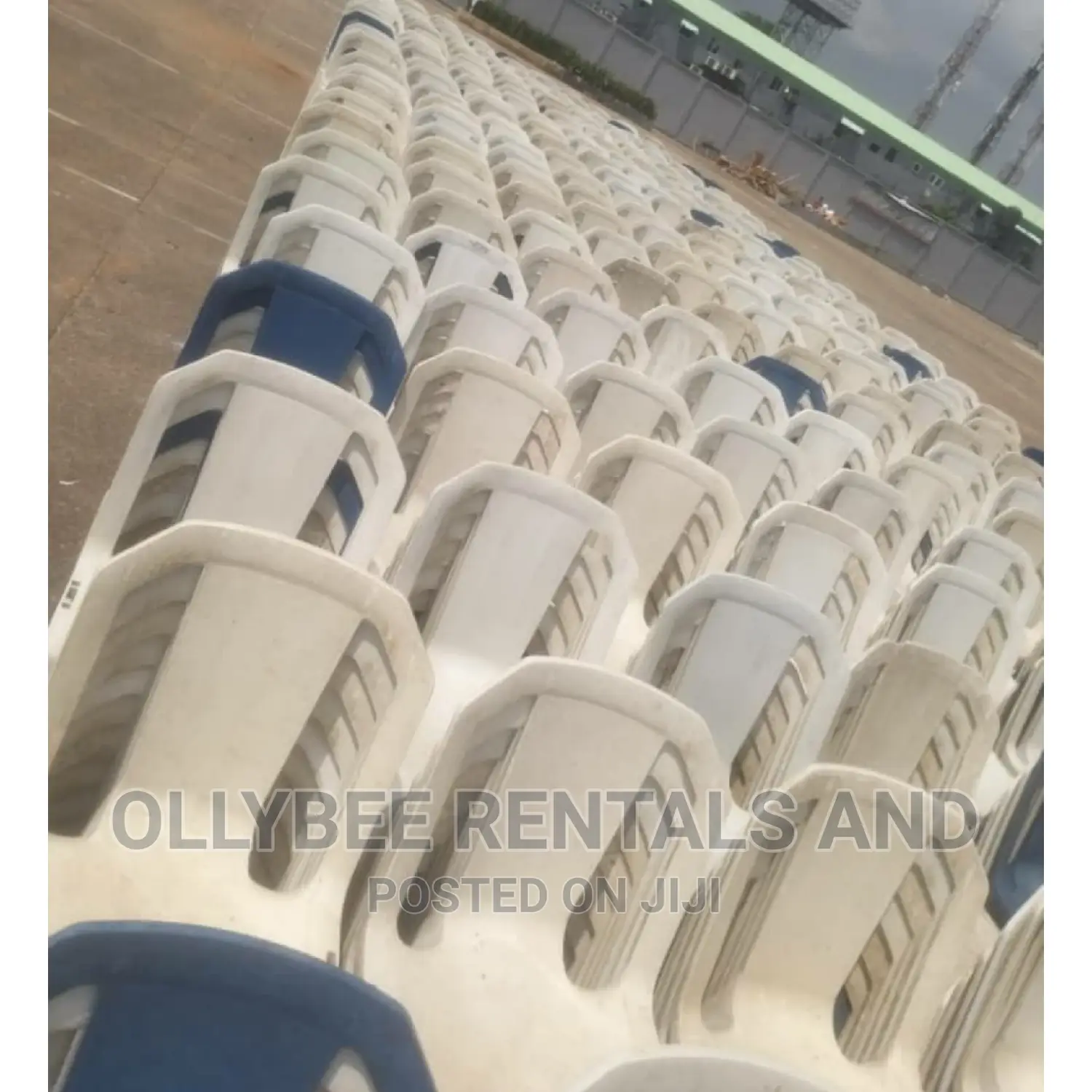 Large Quantity White Armless Chairs Available For Rent.