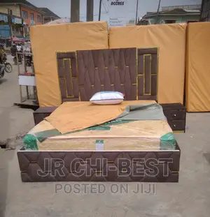 6 by 6 Wooden Upholstery Padded Bed Frame With 2 Drawers