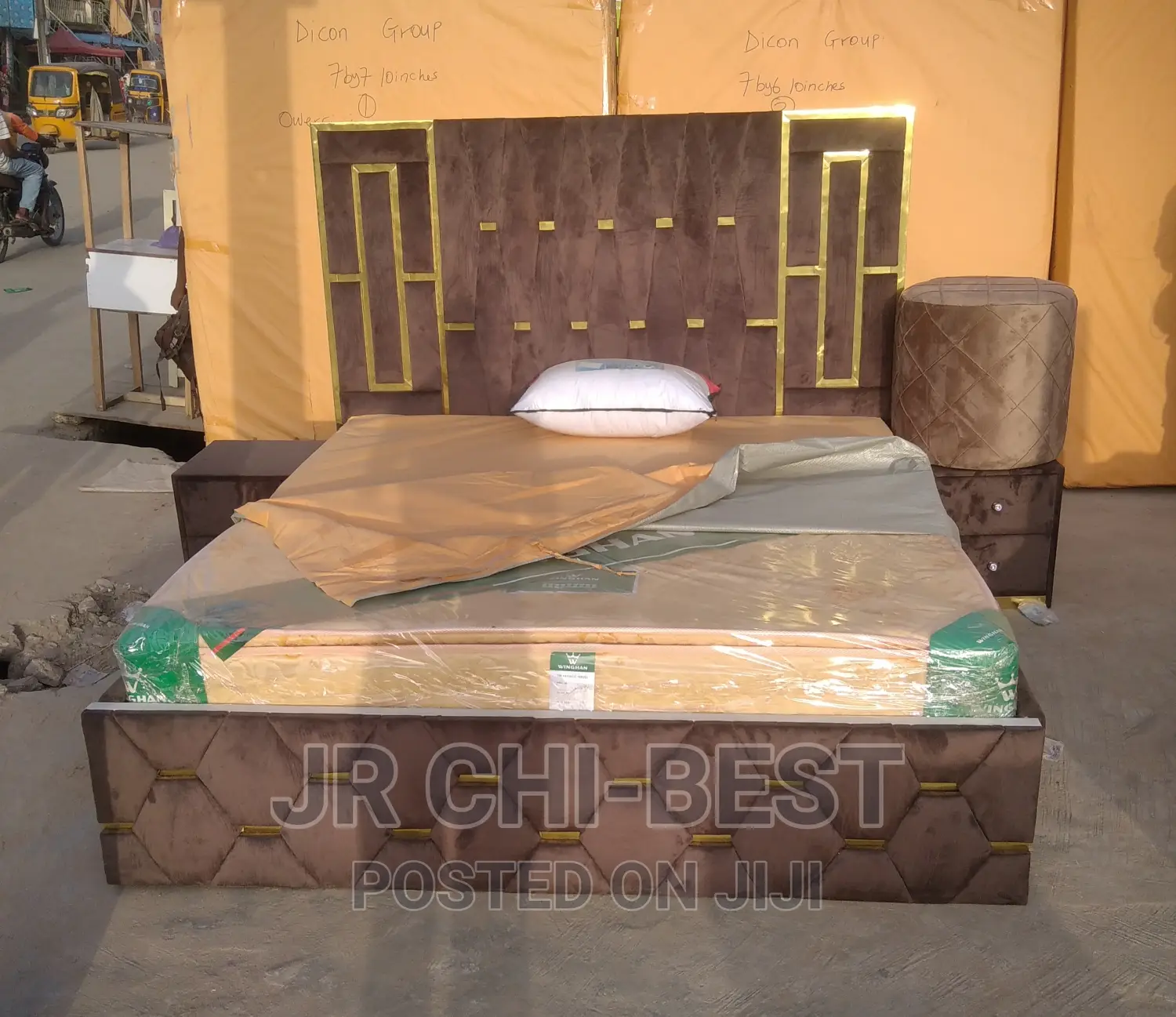 6 by 6 Padded Unphostered Bed Frame With Two Bedsides