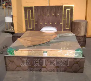 6 by 6 Padded Wooden Bedframe With Two Bedsides