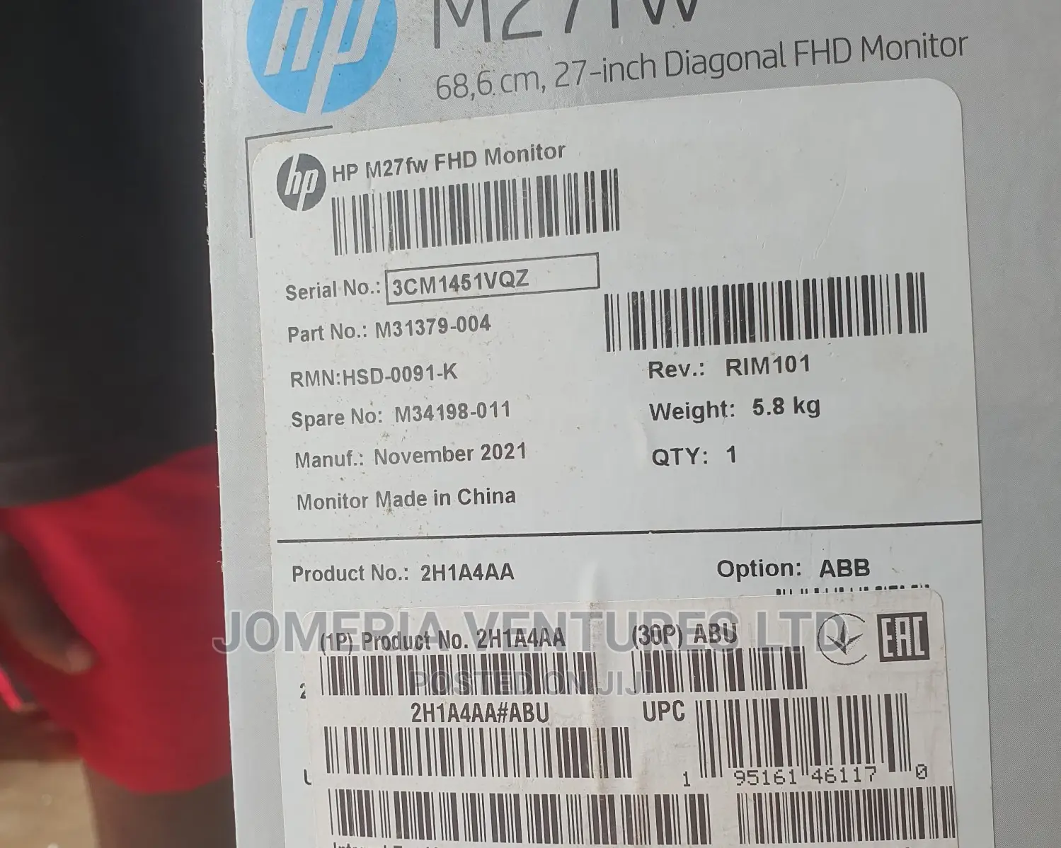Hp M27fw Monitor. Boarderless