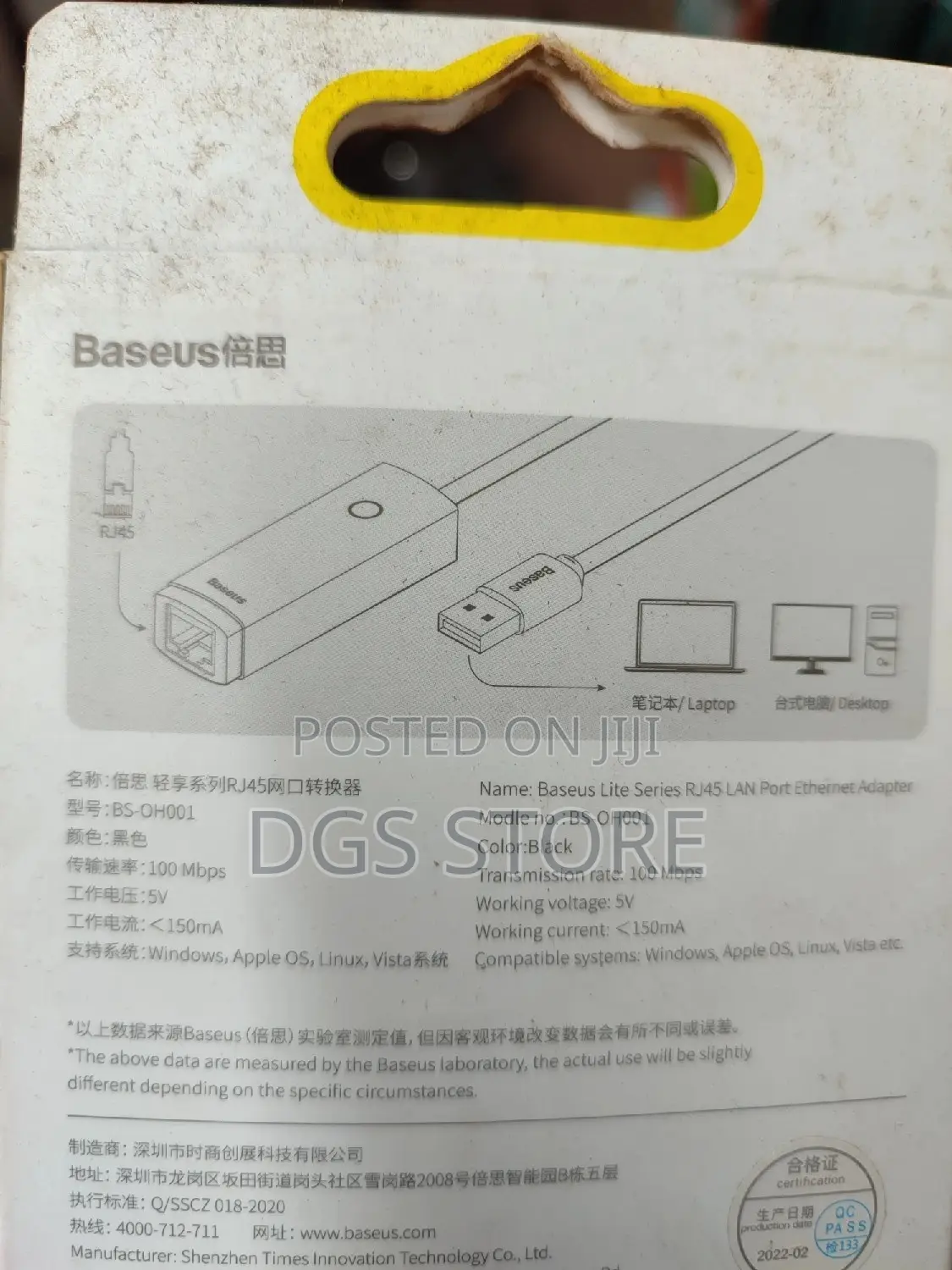 Baseus Lite Series RJ35 Lan Port Ethernet Adapter W In