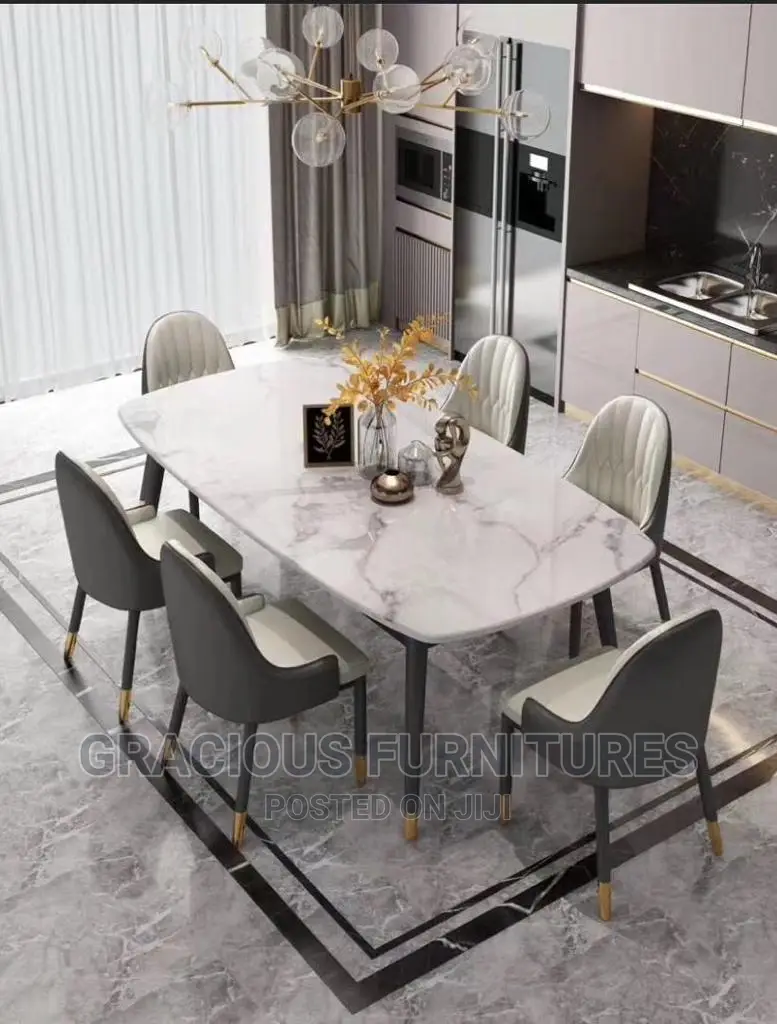 Exquisite Marble Dining Set by 6 Chairs