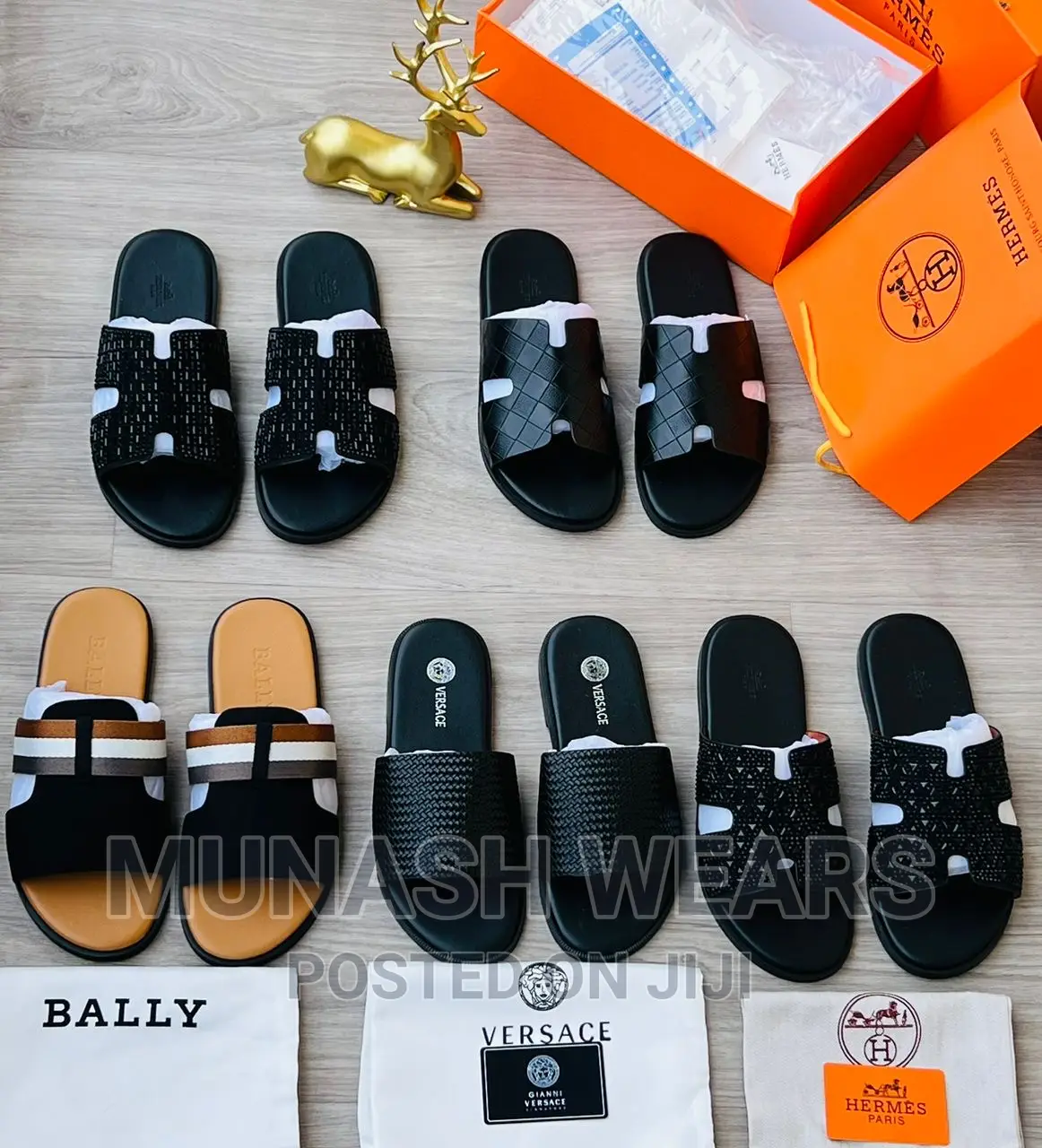 Quality Hermes X Bally Leather Slipers