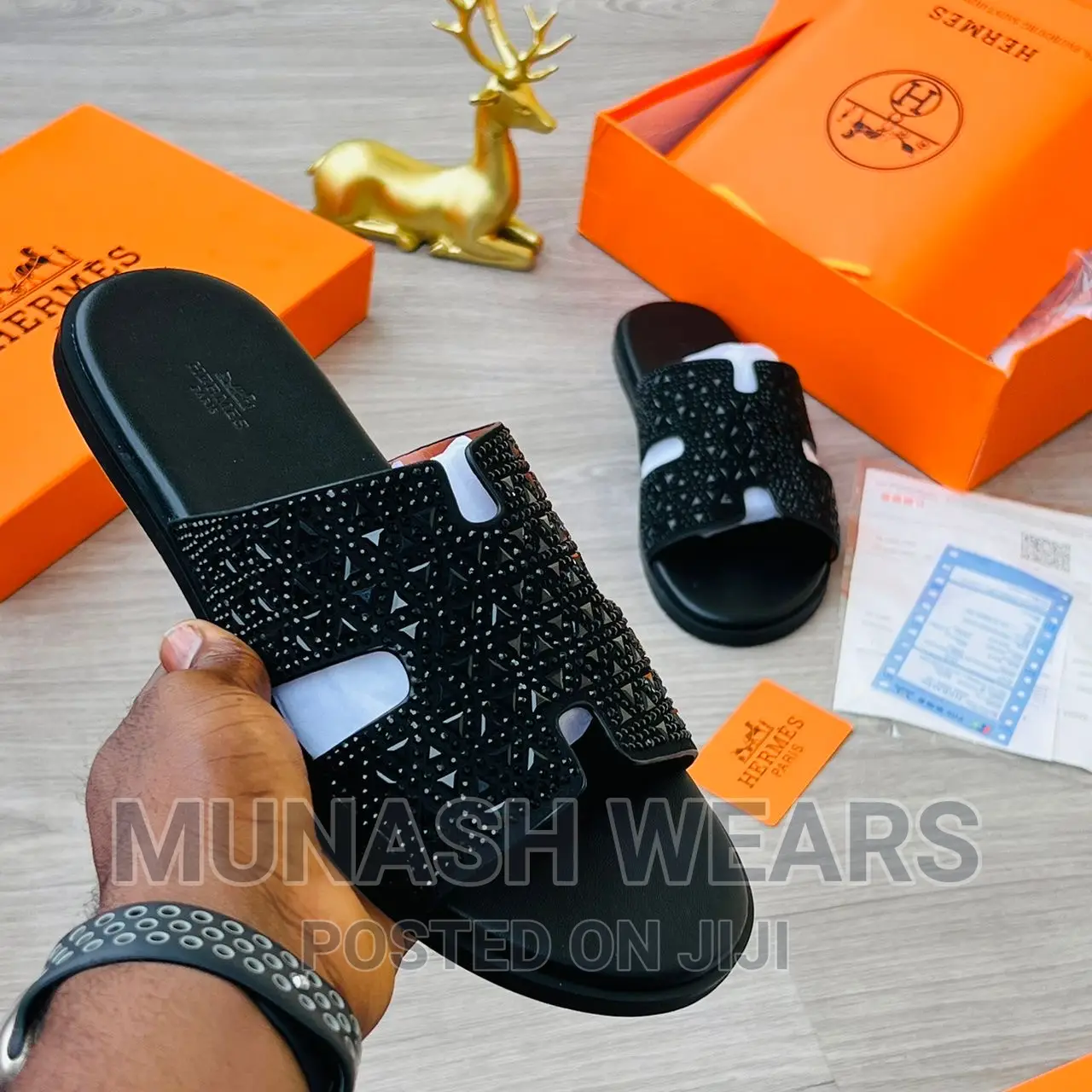 Quality Hermes X Bally Leather Slipers