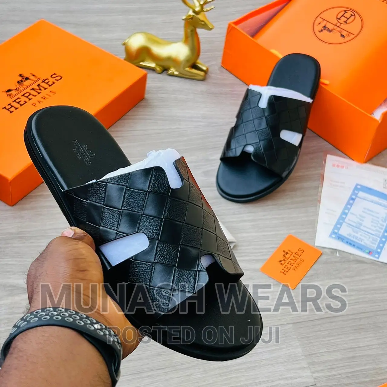 Quality Hermes X Bally Leather Slipers