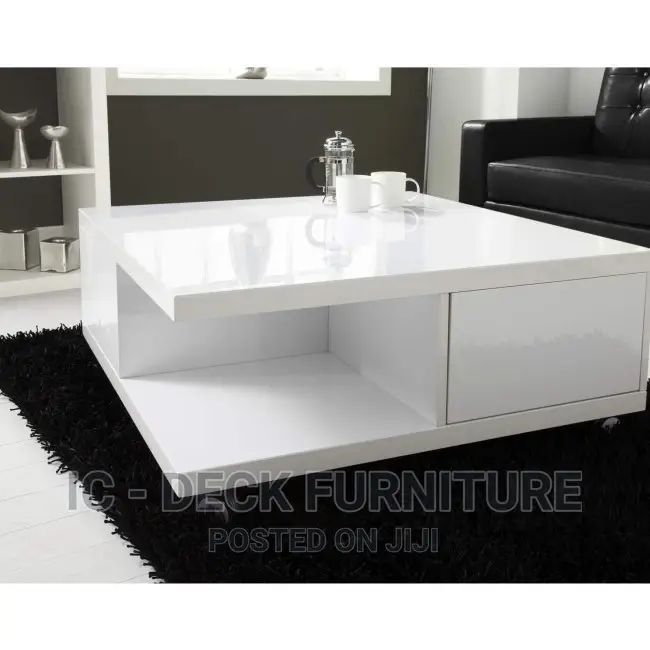TBL28 White High Gloss Square Storage Coffee Table