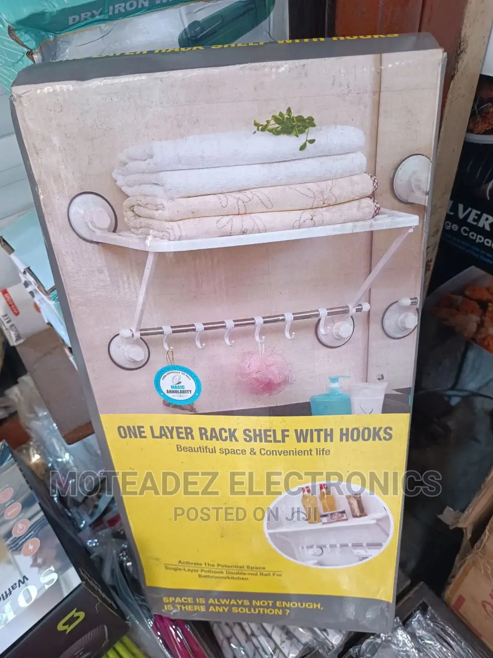 Wall Mount One Layer Plastic Rack/Shelf With Bottom Hooks