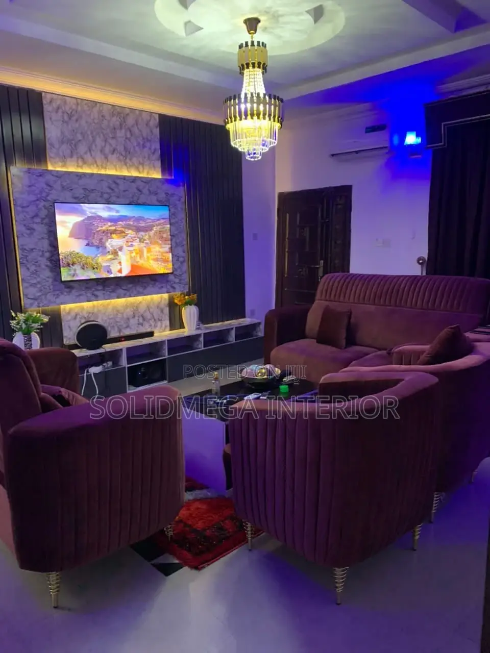 Solid Interior Tv Stand and Full Set of Sofa