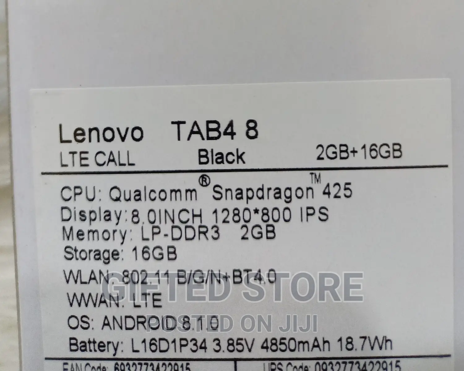 New Lenovo Tab 4 8 16 GB Black