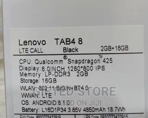 New Lenovo Tab 4 8 16 GB Black