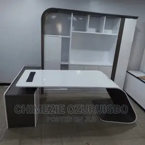 2.2 Meters White Black Executive Table With Matching Shelf