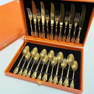 24pcs Royal Gold Dinnerware Set Stainless Tableware Set