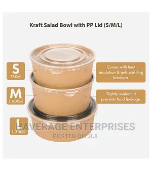 Disposable Kraft Paper Salad Bowl 750ml, 1,000ml 600pcs