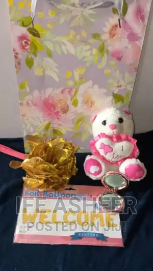 Gold Rose Flower, Teddy Bear, Mirror Welcome Balloon -Love