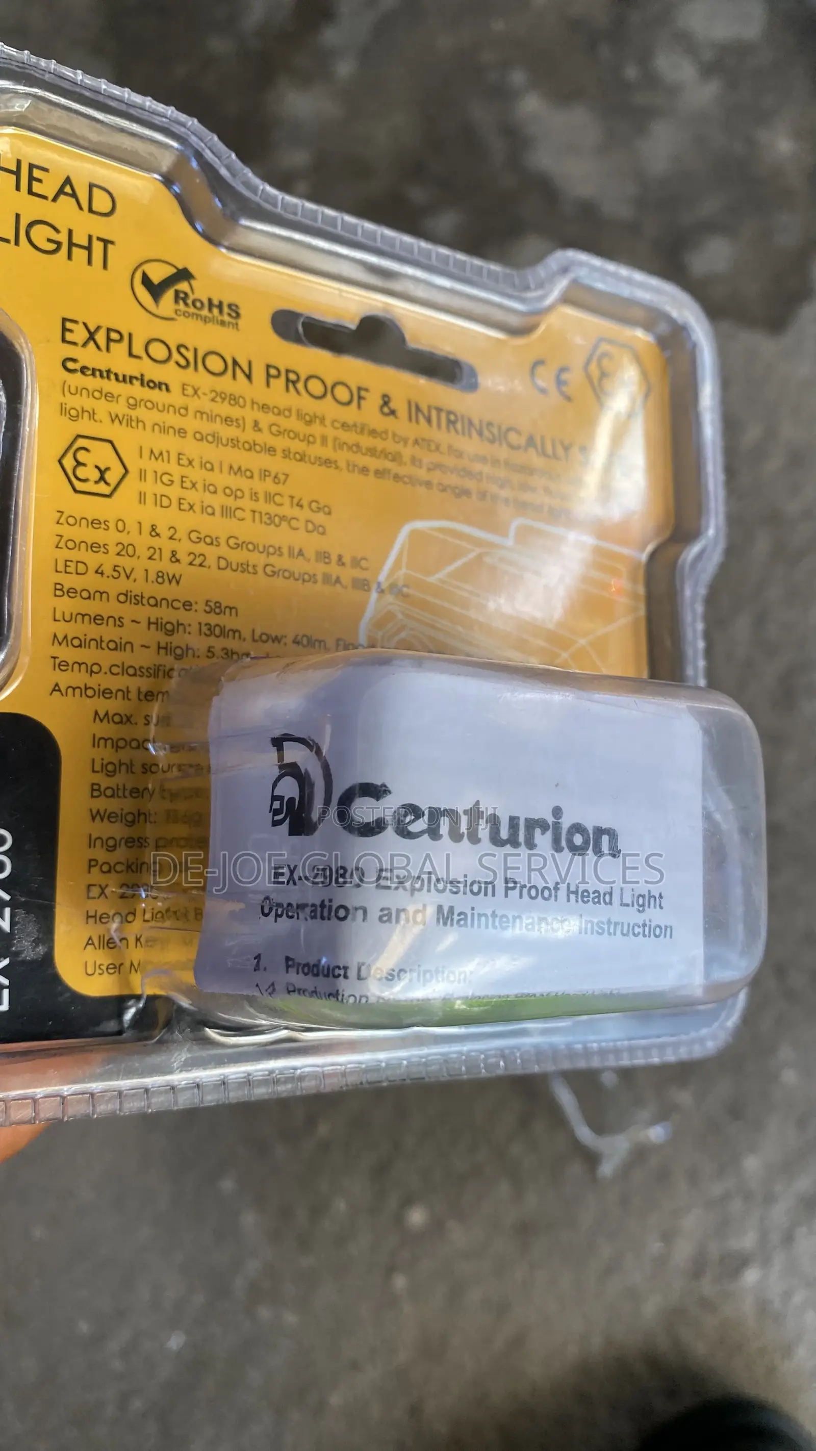 Centurion EX-2980 ATEX Intrinsically Safe Head Light