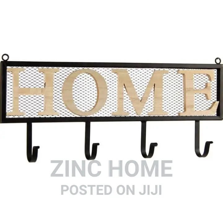 Metal Wall Hanger With Wood Application 4 Hooks