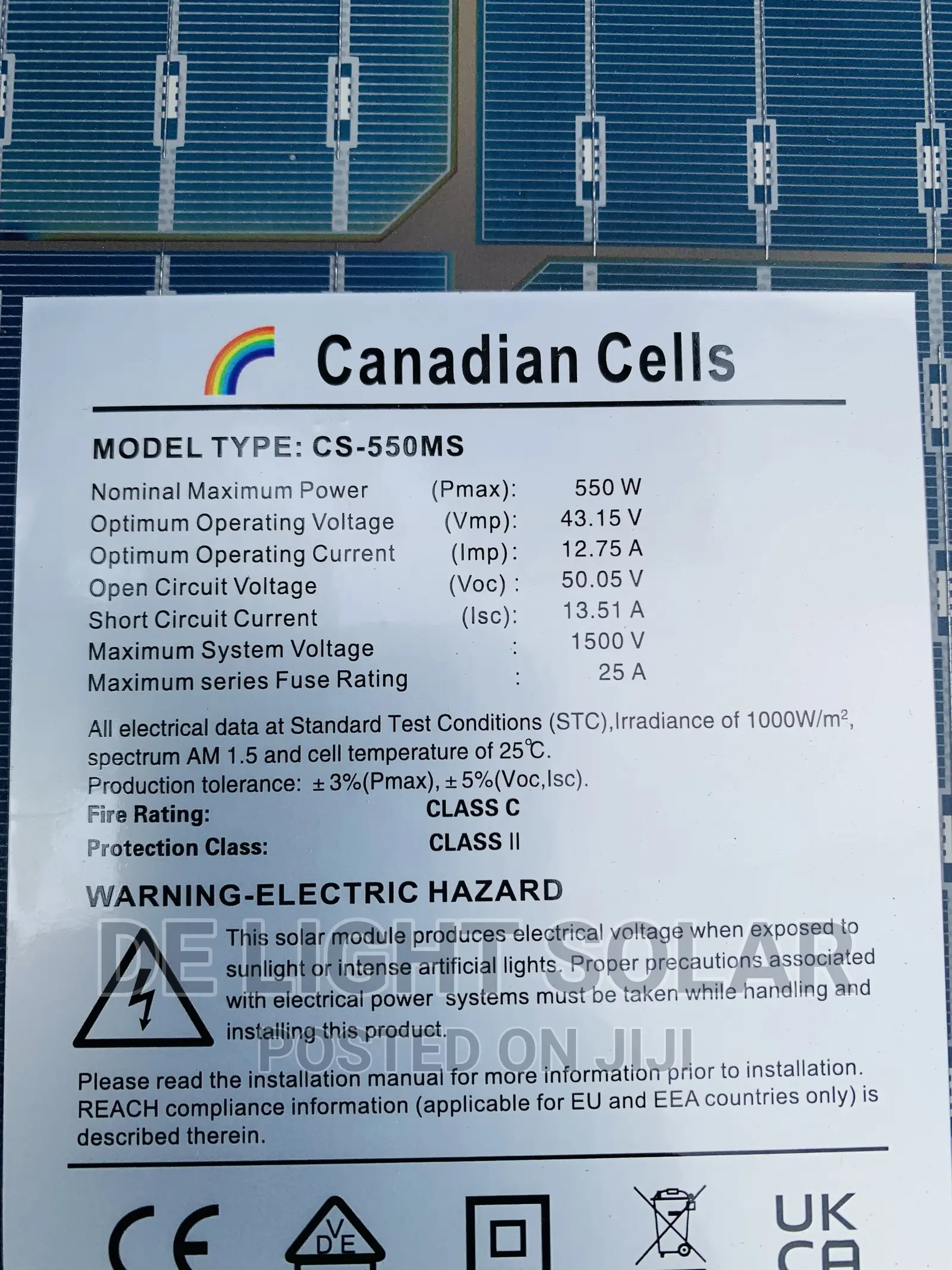 550w Canadian Cells Solar Panel Black Frame