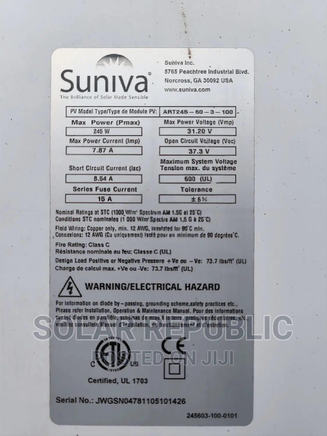 Tokunbo 250W Mono Solar Panel