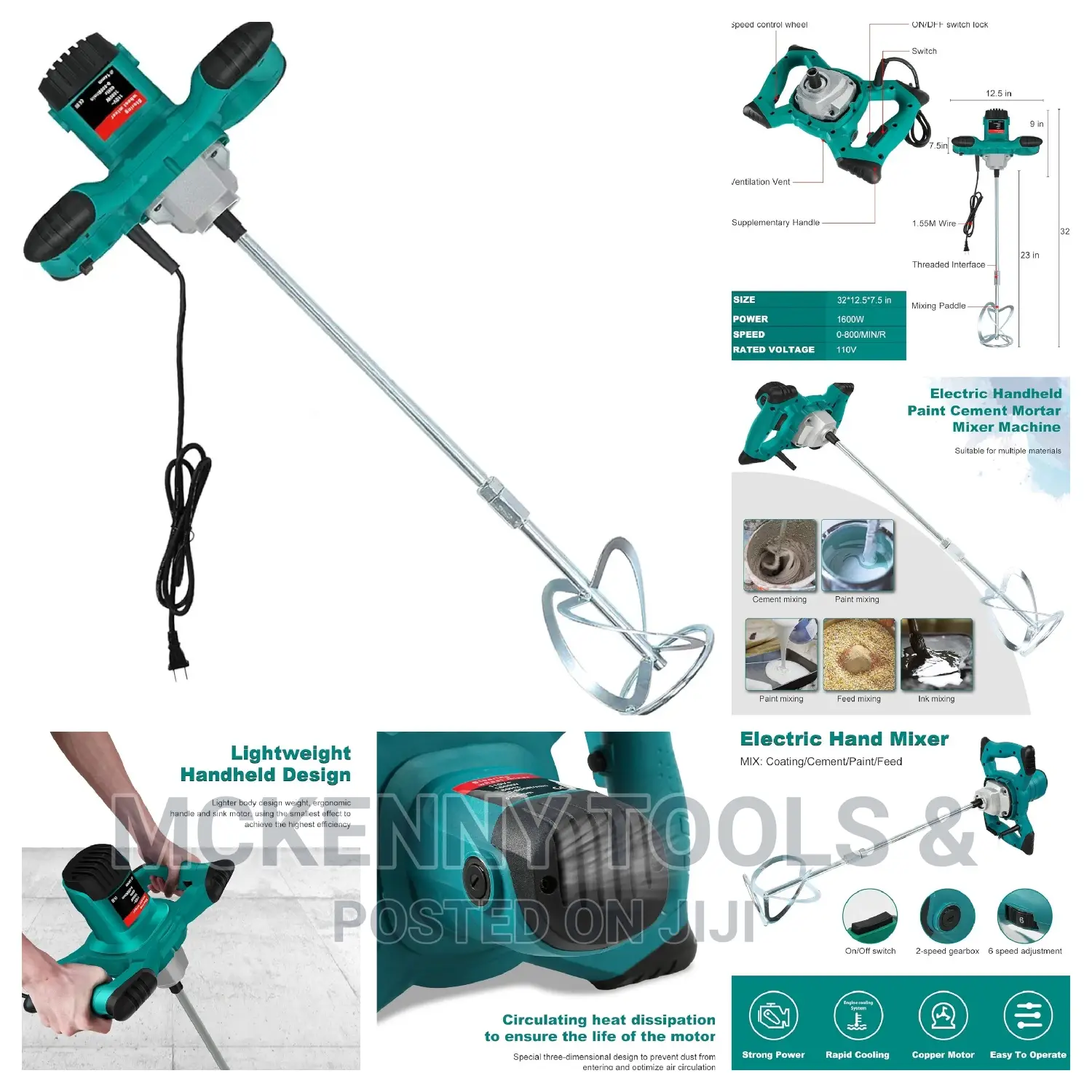Concrete Mixer Handheld Mixing Machine With 6 Adjustable