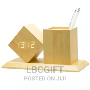 Multifunctional Wooden Pen Holder With Clock