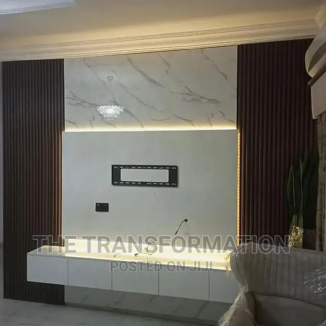 Fluted Panel Tv Console With Marble Board