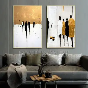 Gold, Black, and White Abstract Canvas Print.