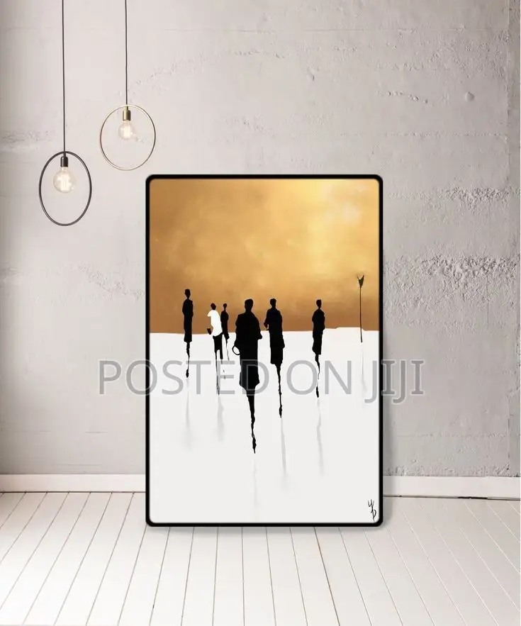 Gold, Black, and White Abstract Canvas Print.