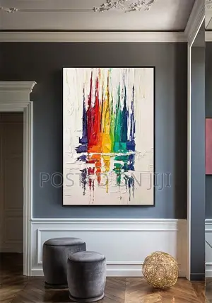 Blue, Red, Yellow, and Green Abstract Painting Canvas Print.