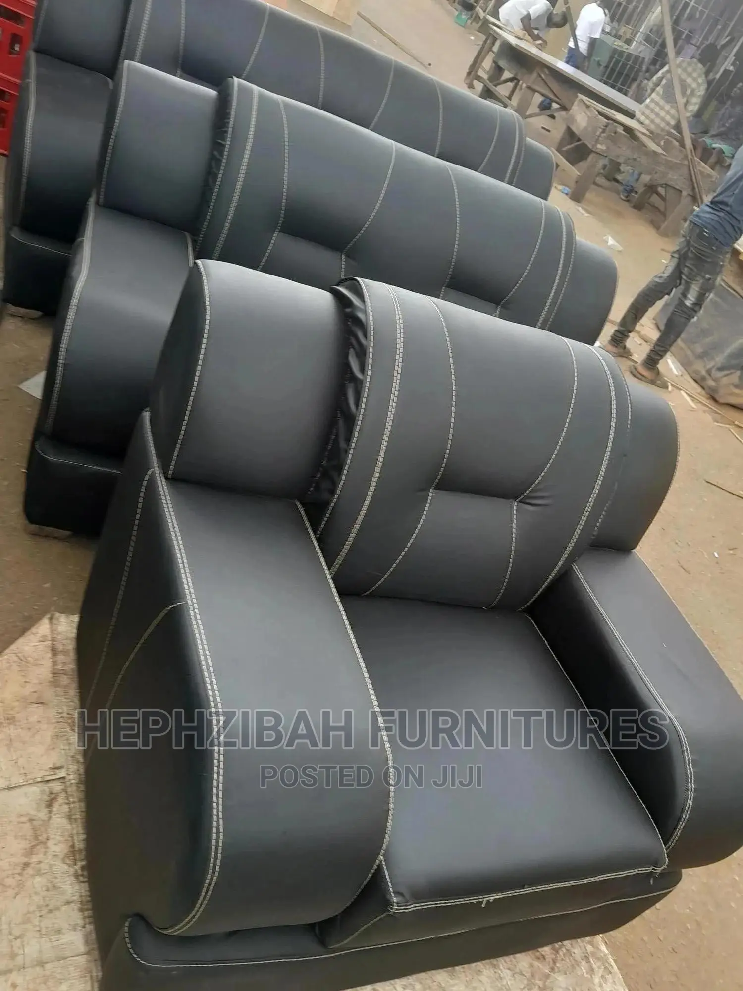 Complete 7 Seaters Black Leather Settee