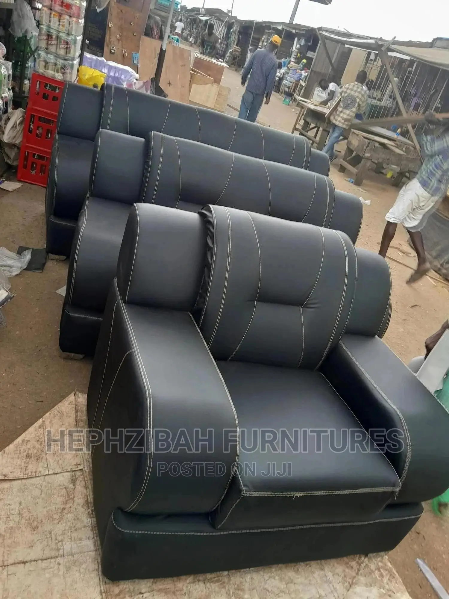 7 Seaters Black Modern Sofa